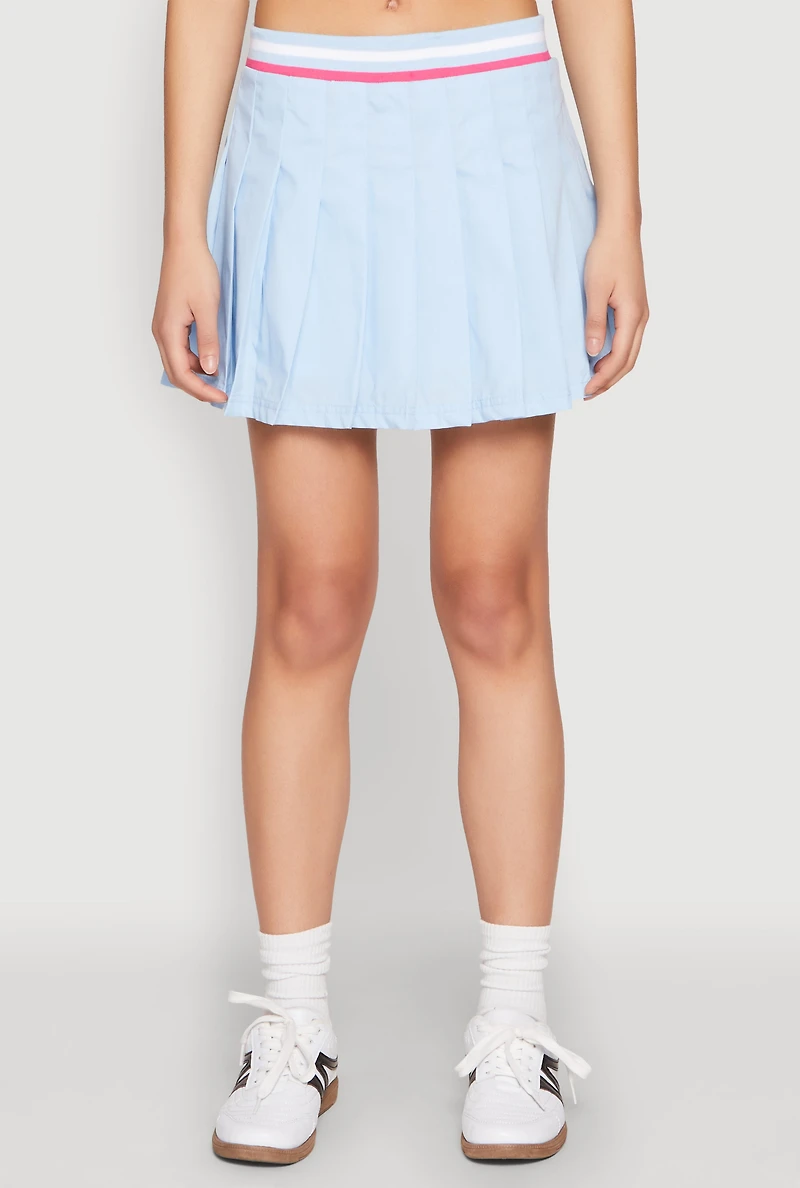 Womens Poplin Varsity Stripe Pleated Skirt,