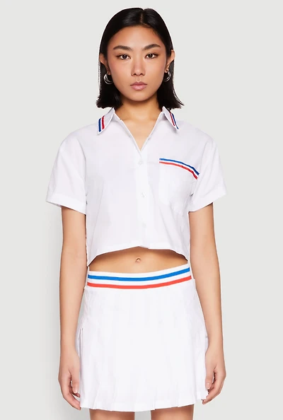 Poplin Varsity Stripe Cropped Shirt