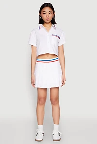 Womens Poplin Varsity Stripe Cropped Shirt, White, Size L