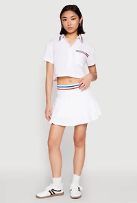 Womens Poplin Varsity Stripe Cropped Shirt, White, Size L