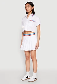 Womens Poplin Varsity Stripe Cropped Shirt, White, Size L