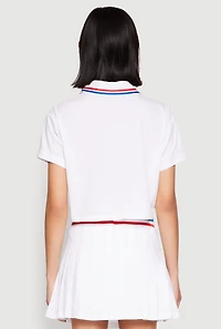 Womens Poplin Varsity Stripe Cropped Shirt, White, Size L