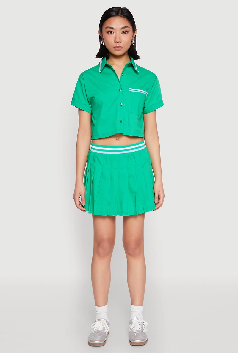 Womens Poplin Varsity Stripe Cropped Shirt, Green, Size L