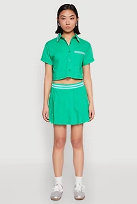 Womens Poplin Varsity Stripe Cropped Shirt, Green, Size L