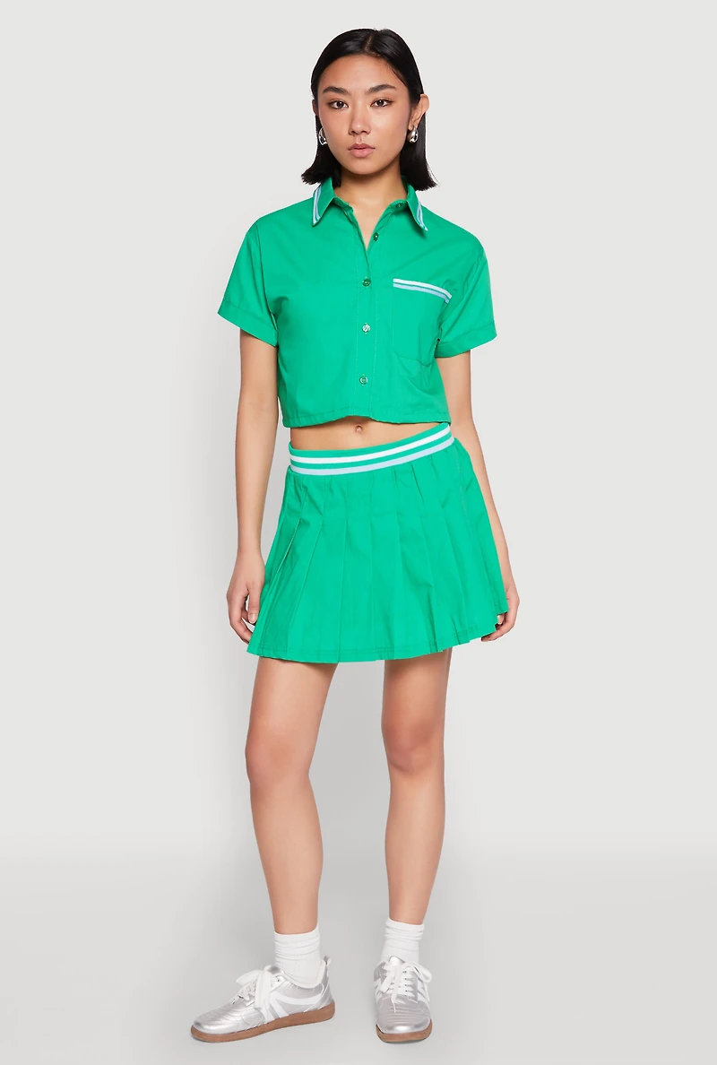 Womens Poplin Varsity Stripe Cropped Shirt, Green, Size L