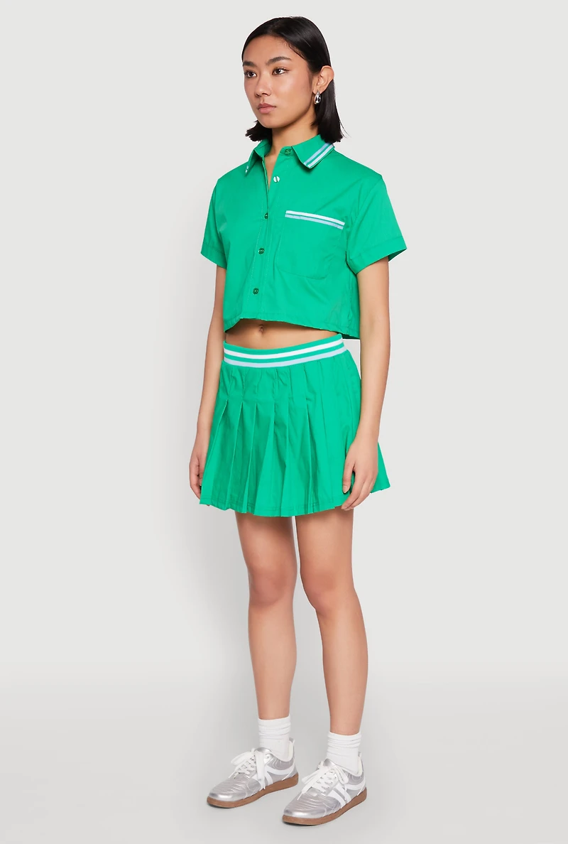 Womens Poplin Varsity Stripe Cropped Shirt, Green, Size L