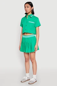 Womens Poplin Varsity Stripe Cropped Shirt, Green, Size L