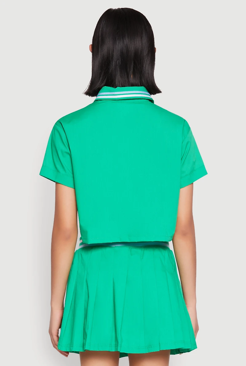 Womens Poplin Varsity Stripe Cropped Shirt, Green, Size L