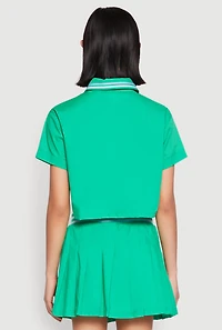 Womens Poplin Varsity Stripe Cropped Shirt, Green, Size L