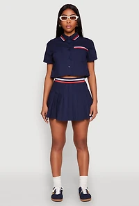 Womens Poplin Varsity Stripe Cropped Shirt, Blue, Size M