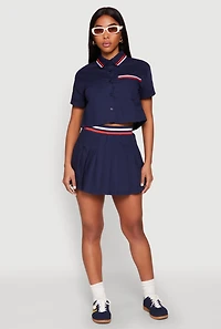 Womens Poplin Varsity Stripe Cropped Shirt, Blue, Size M