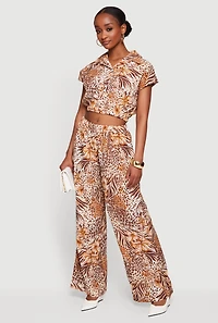 Floral Zebra Leopard Print Button Front Crop Top