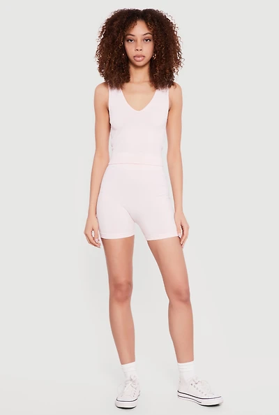 Seamless V-Neck Tank Top and Bike Shorts Set