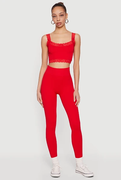Lace Trim Cropped Cami and Leggings Set