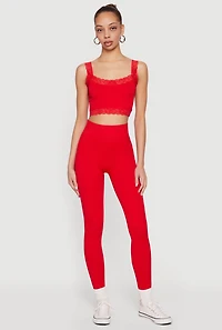 Lace Trim Cropped Cami and Leggings Set