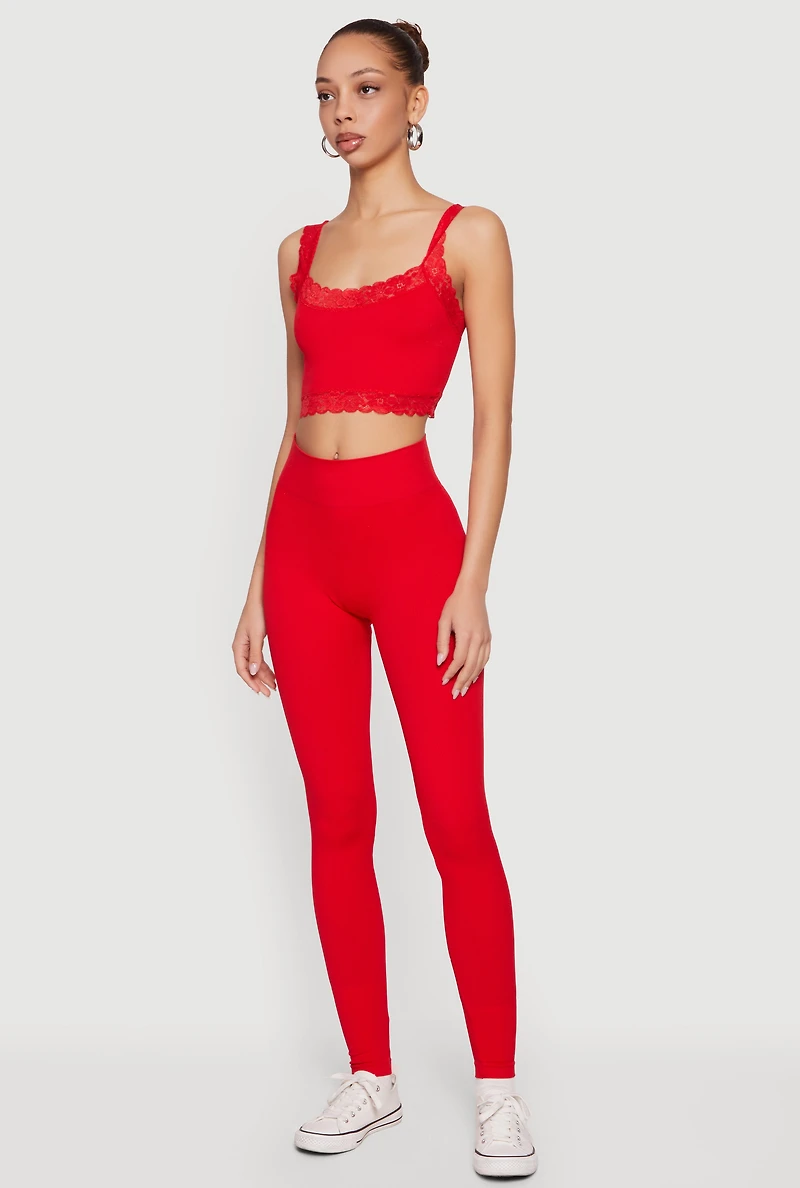 Lace Trim Cropped Cami and Leggings Set