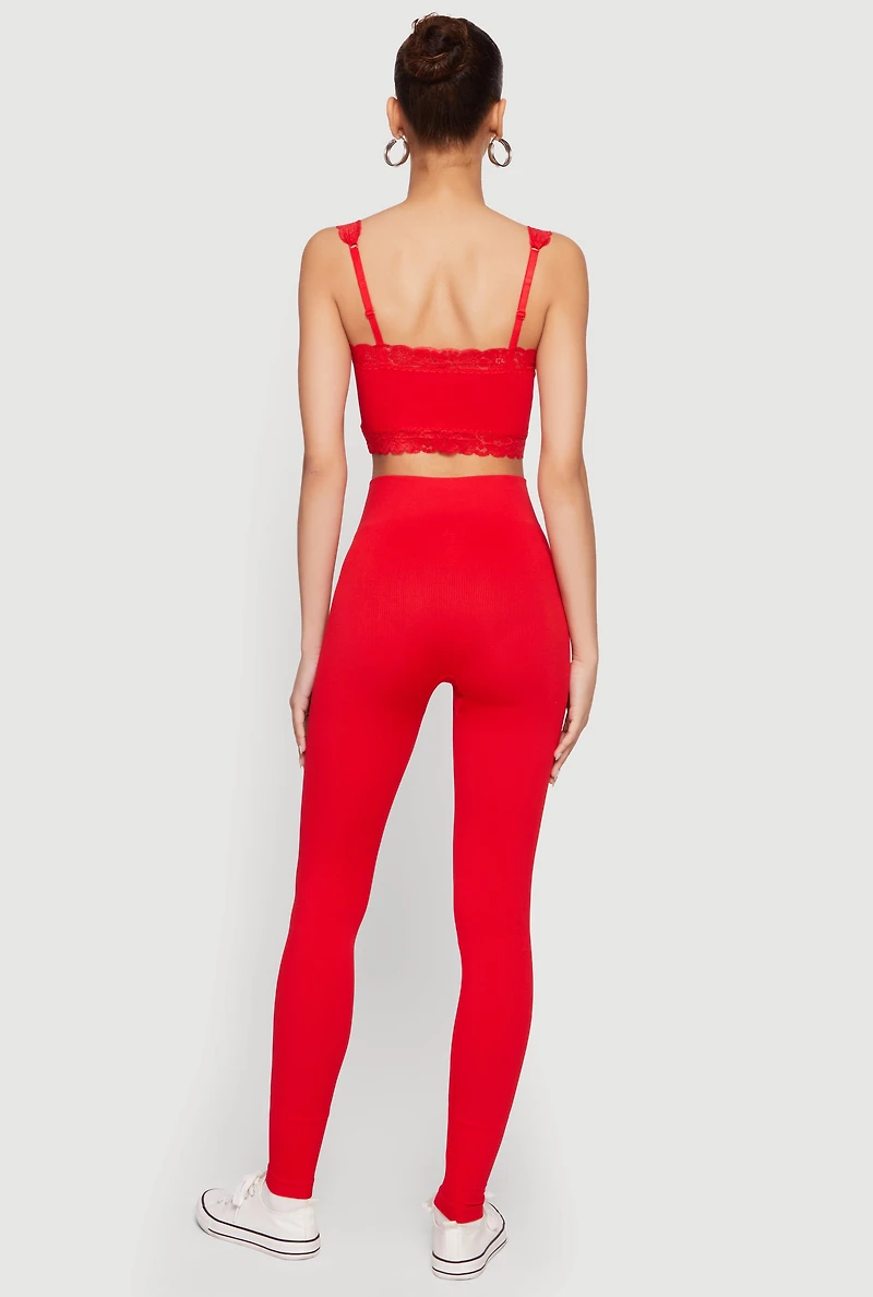 Lace Trim Cropped Cami and Leggings Set