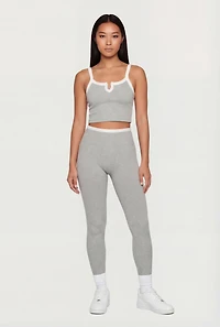 Contrast Trim Cropped Notch Neck Cami and Leggings Set