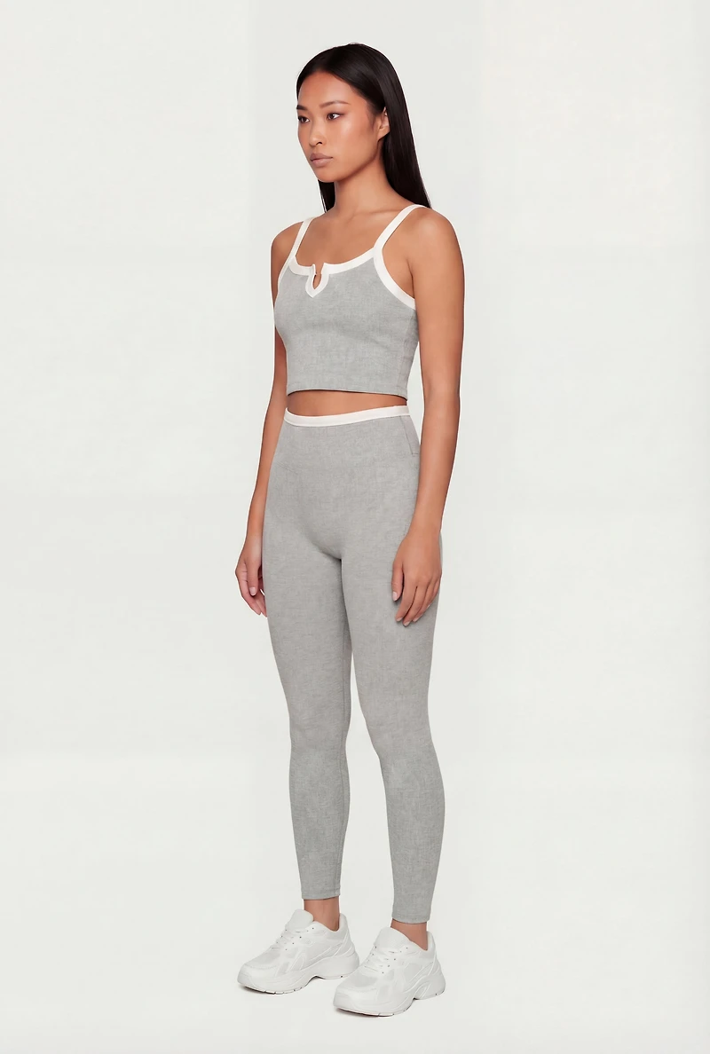 Contrast Trim Cropped Notch Neck Cami and Leggings Set