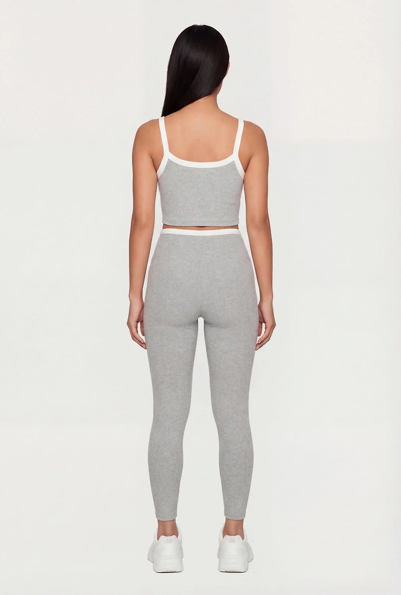 Contrast Trim Cropped Notch Neck Cami and Leggings Set
