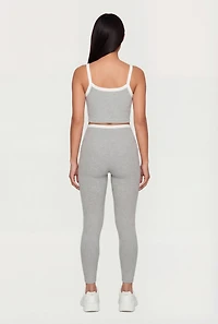 Contrast Trim Cropped Notch Neck Cami and Leggings Set