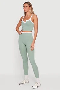 Contrast Trim Cropped Notch Neck Cami and Leggings Set
