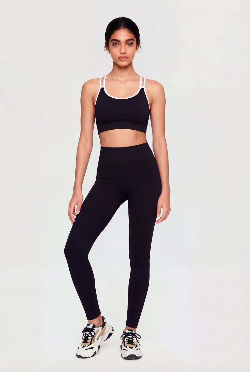Contrast Trim Racerback Sports Bra and Leggings Set