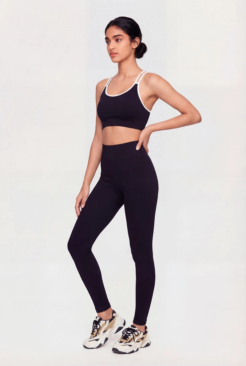Contrast Trim Racerback Sports Bra and Leggings Set
