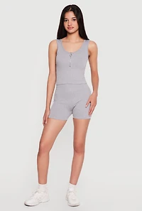 Quarter Zip Cropped Tank Top and Bike Shorts Set