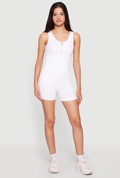 Quarter Zip Cropped Tank Top and Bike Shorts Set