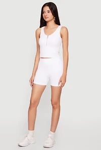 Quarter Zip Cropped Tank Top and Bike Shorts Set