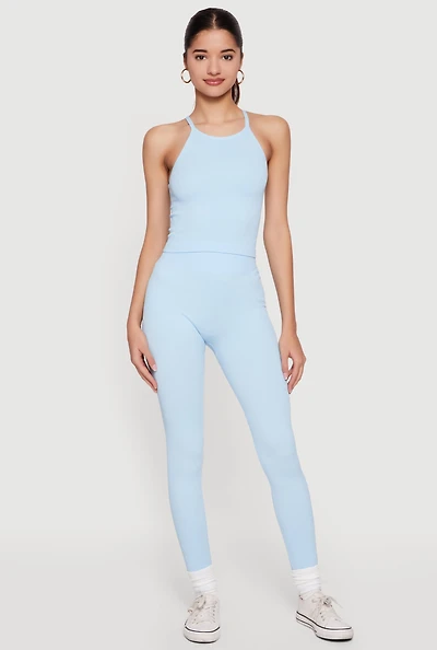 High Neck Racerback Tank Top and Leggings Set