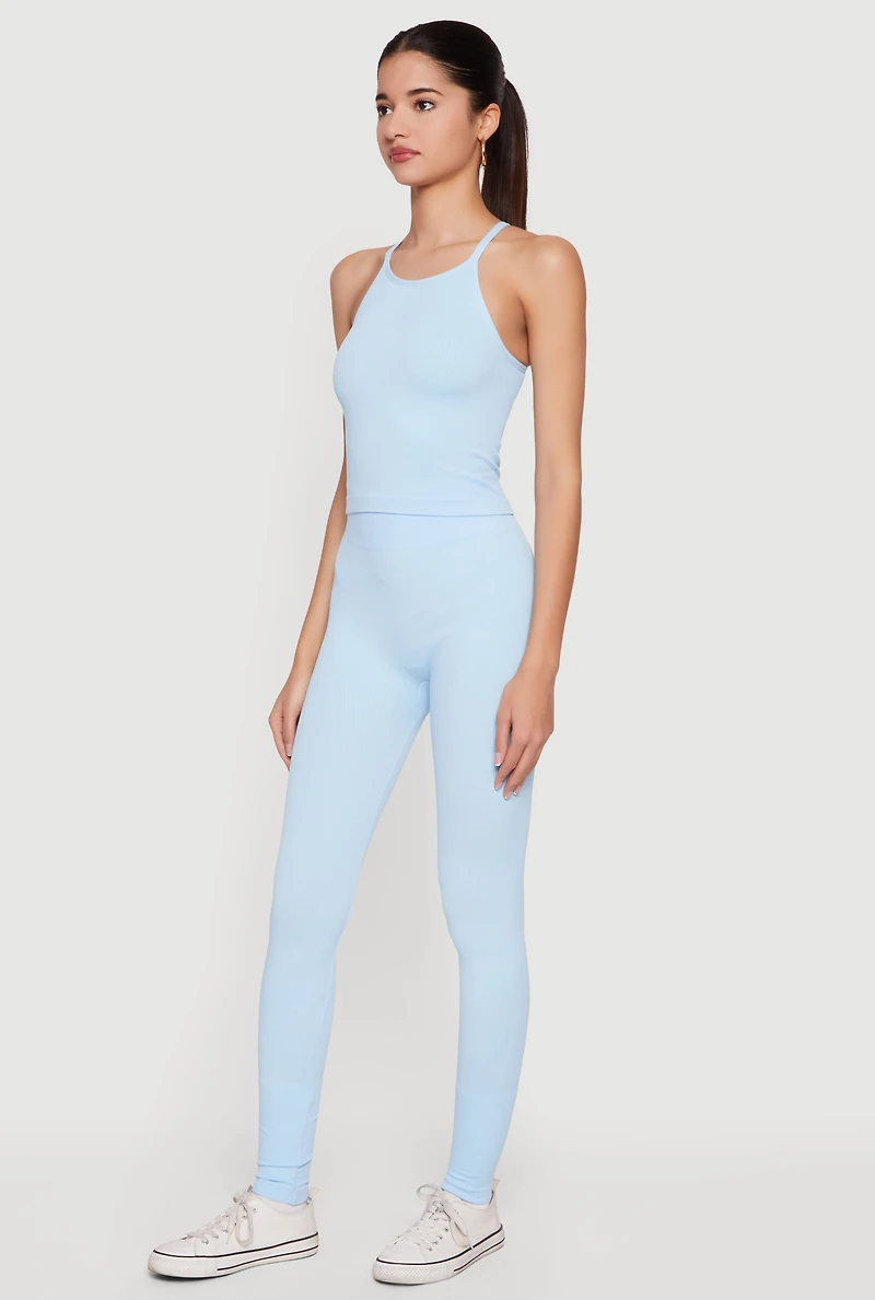 High Neck Racerback Tank Top and Leggings Set