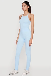 High Neck Racerback Tank Top and Leggings Set