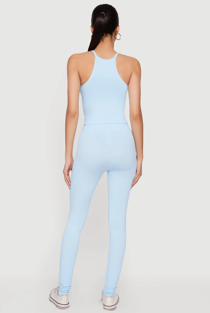 High Neck Racerback Tank Top and Leggings Set