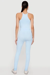 High Neck Racerback Tank Top and Leggings Set