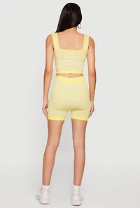 Seamless Striped Cropped Tank Top and Bike Shorts Set