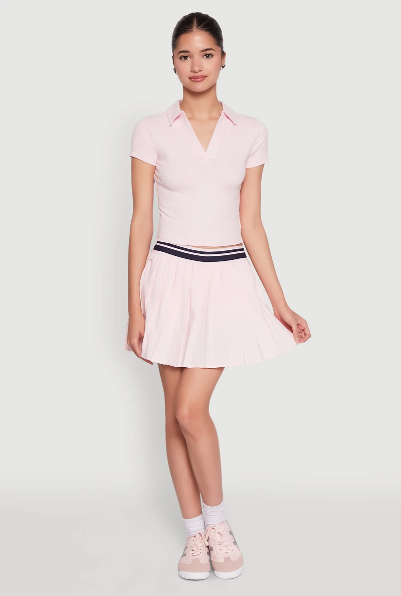 Varsity Stripe Waistband Pleated Tennis Skirt
