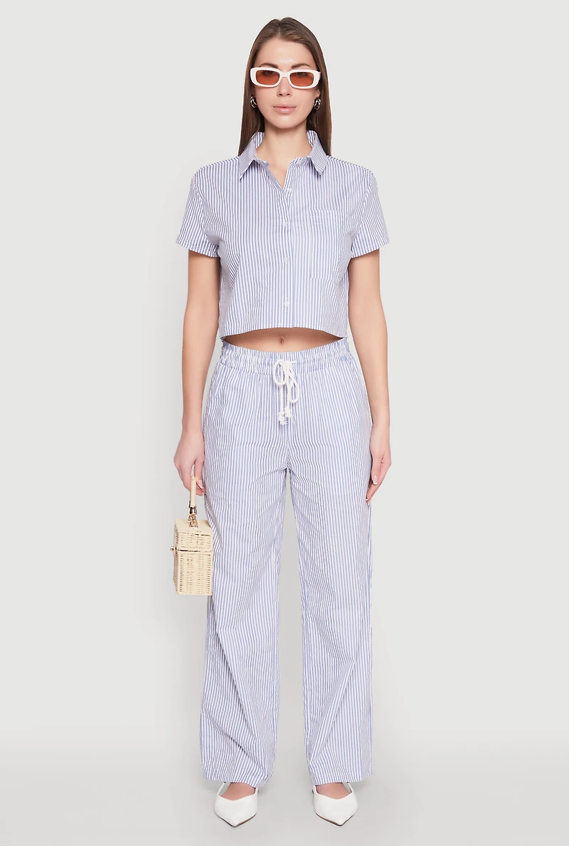 Womens Striped Cropped Shirt, Blue,