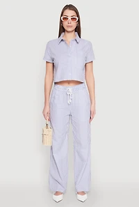 Womens Striped Cropped Shirt, Blue,