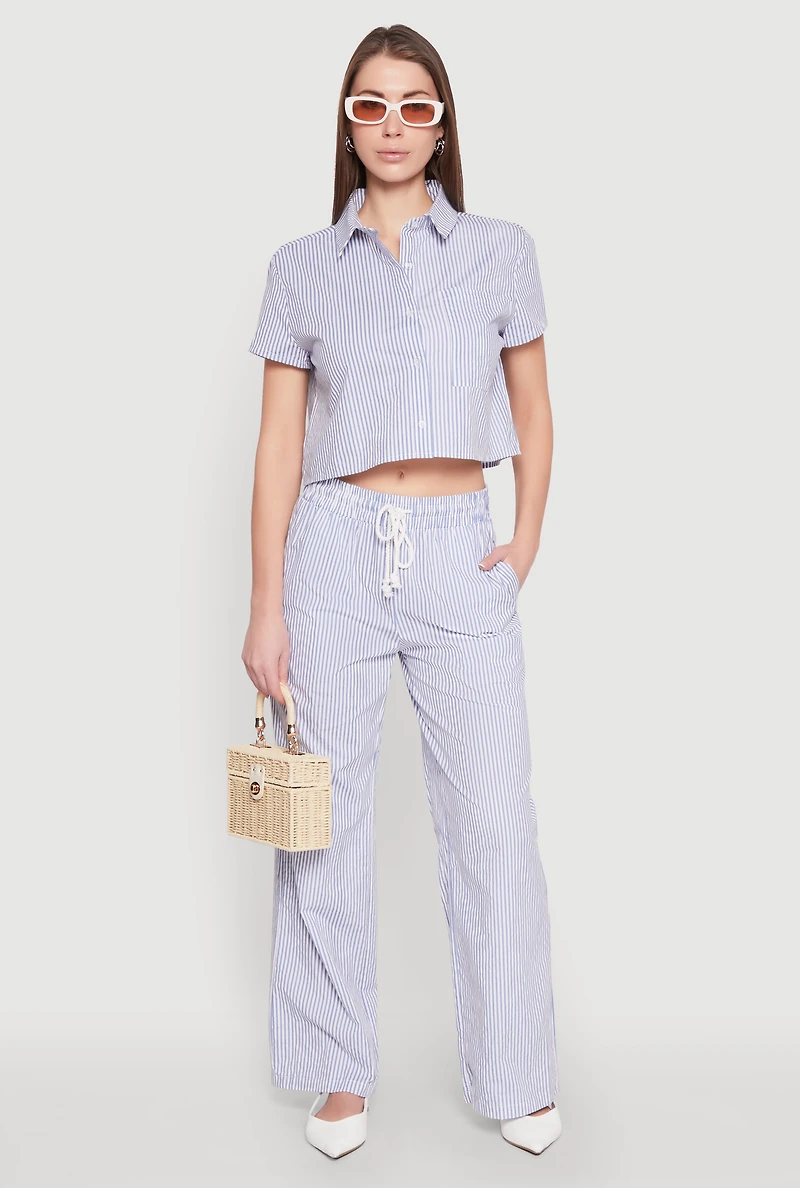 Womens Striped Cropped Shirt, Blue,