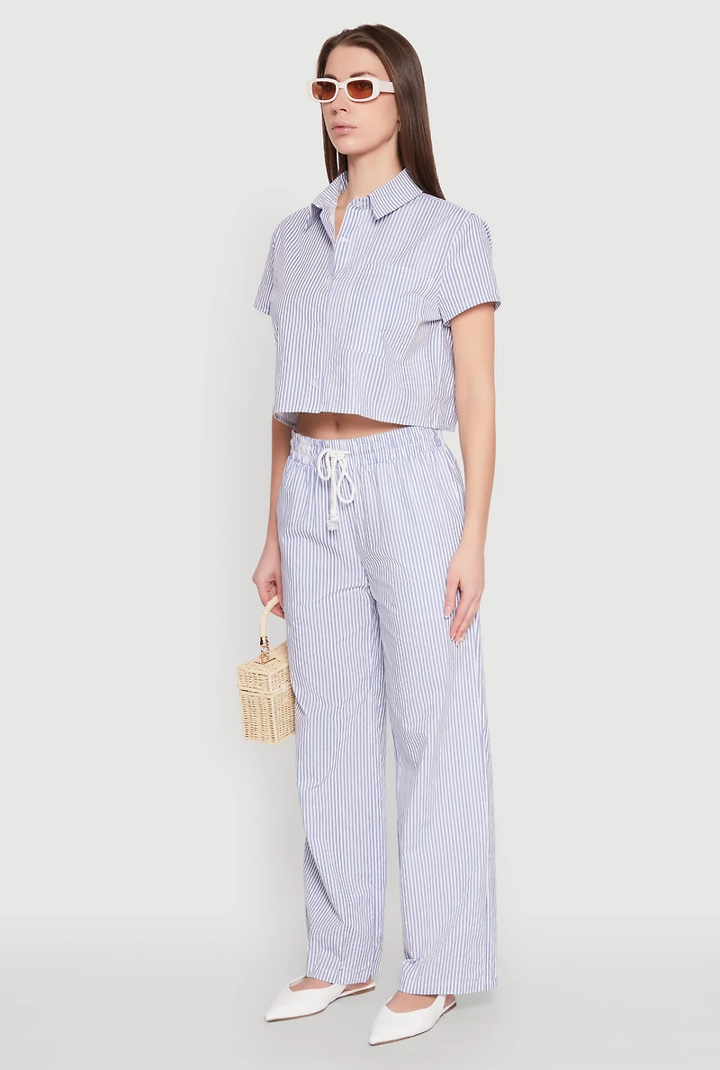 Womens Striped Cropped Shirt, Blue,