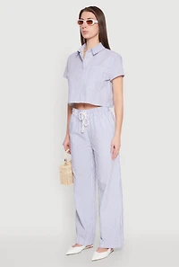 Womens Striped Cropped Shirt, Blue,