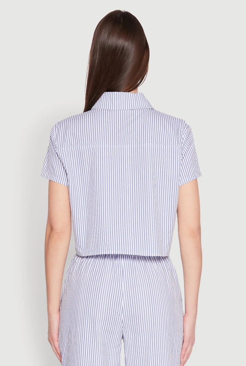 Womens Striped Cropped Shirt, Blue,