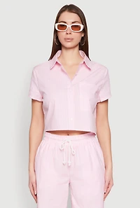 Womens Striped Cropped Shirt, Pink, Size M