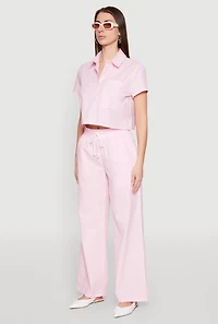 Womens Striped Cropped Shirt, Pink, Size M