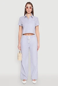 Womens Striped Drawstring Pants, Blue, Size M