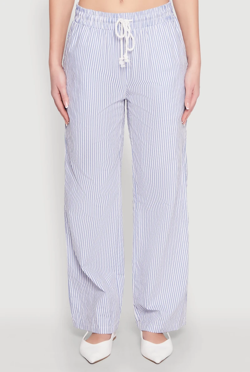 Womens Rory Striped Wide-Leg Drawstring Pants, Blue, Size L