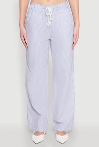 Womens Rory Striped Wide-Leg Drawstring Pants, Blue, Size L