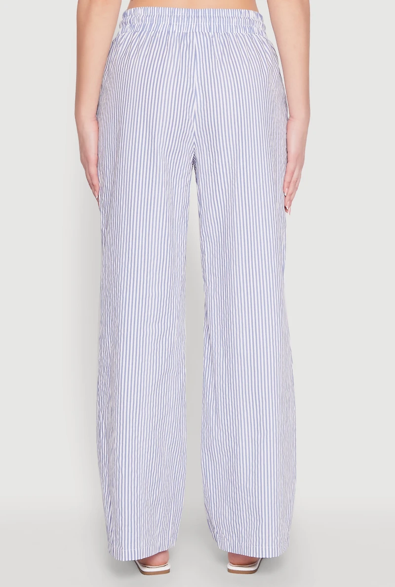 Womens Rory Striped Wide-Leg Drawstring Pants, Blue, Size L